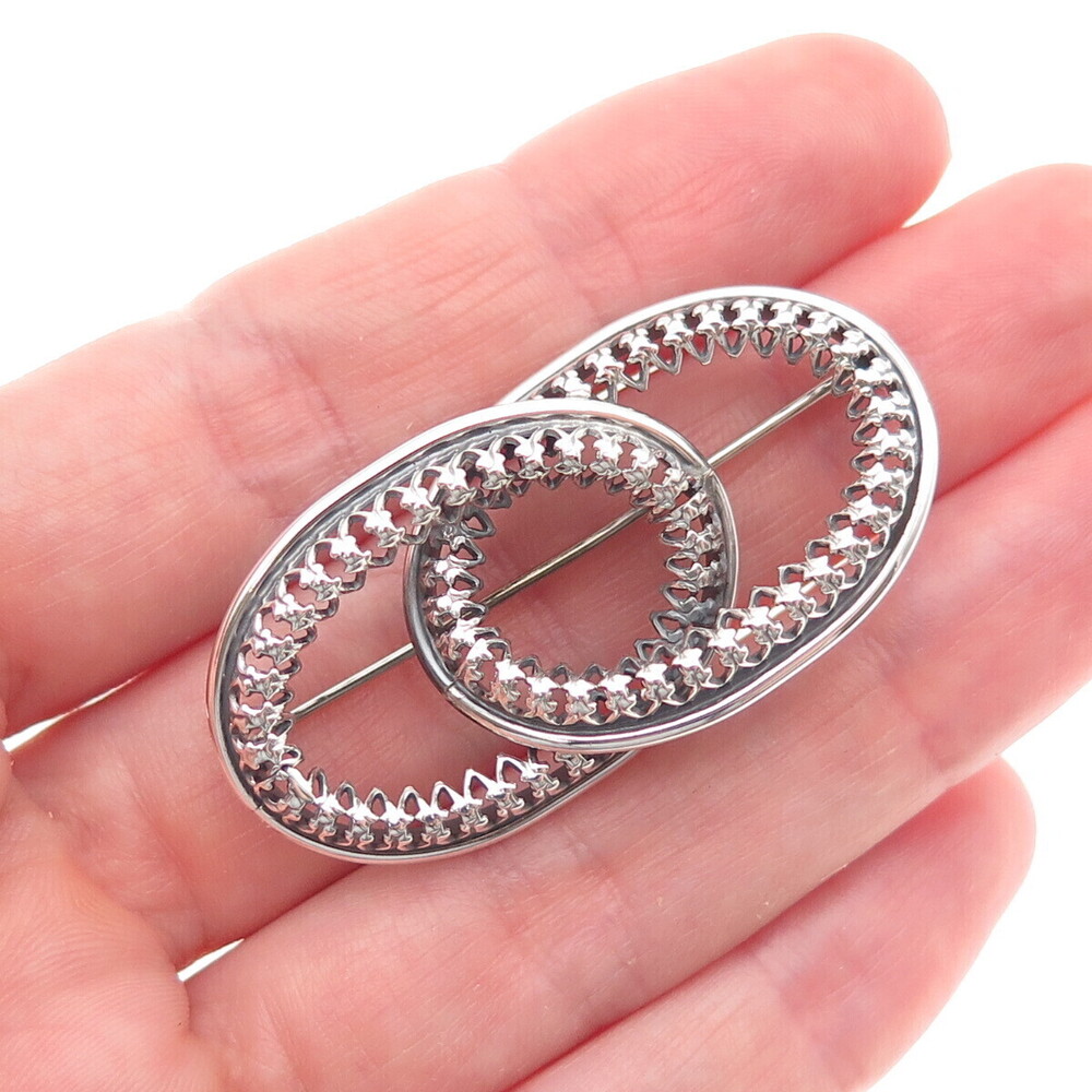 Danecraft 925 Sterling Silver Antique Art Deco Interlocked Floral Pin Brooch